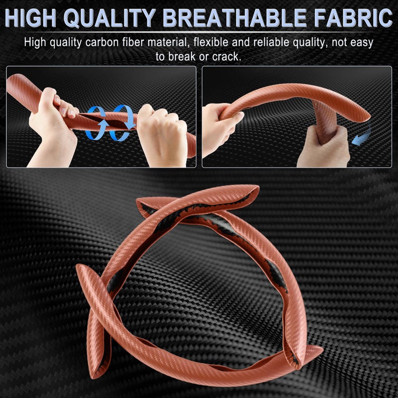 Amiss 3pcs Carbon Fiber Anti-Skid Steering Wheel Cover, Waterproof & Segmented Butterfly Design, Universal 99% Vehicle Wheel Cover Protector, Car Interior Accessories, Champagne - Image 2