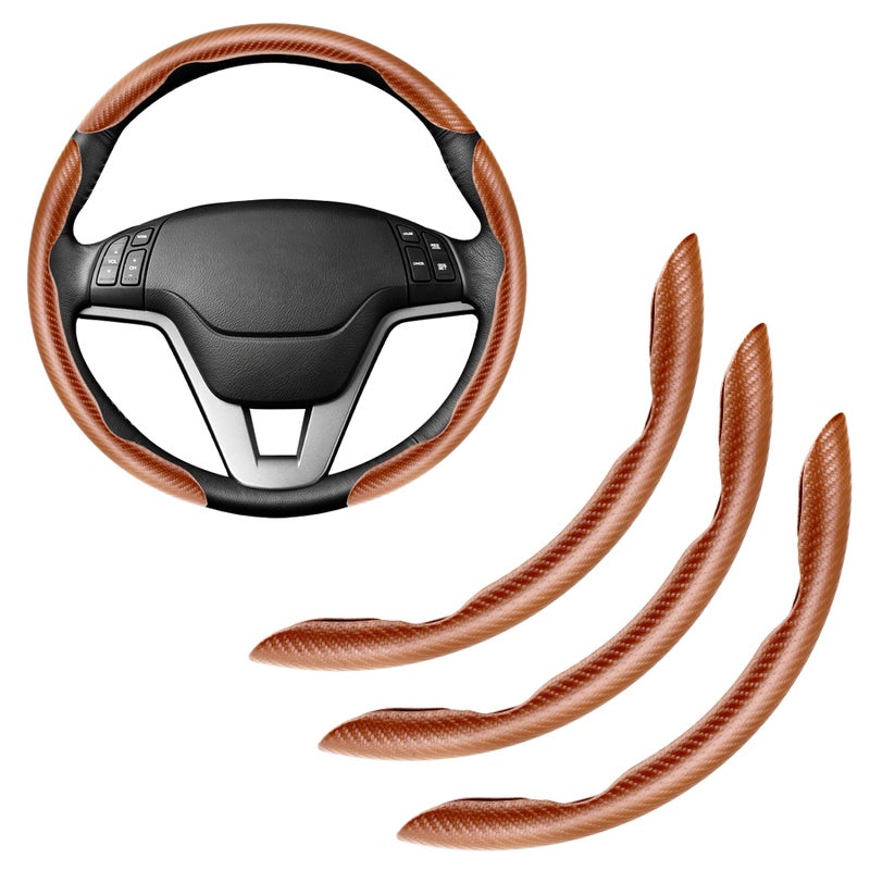 Amiss 3pcs Carbon Fiber Anti-Skid Steering Wheel Cover, Waterproof & Segmented Butterfly Design, Universal 99% Vehicle Wheel Cover Protector, Car Interior Accessories, Champagne - Image 1