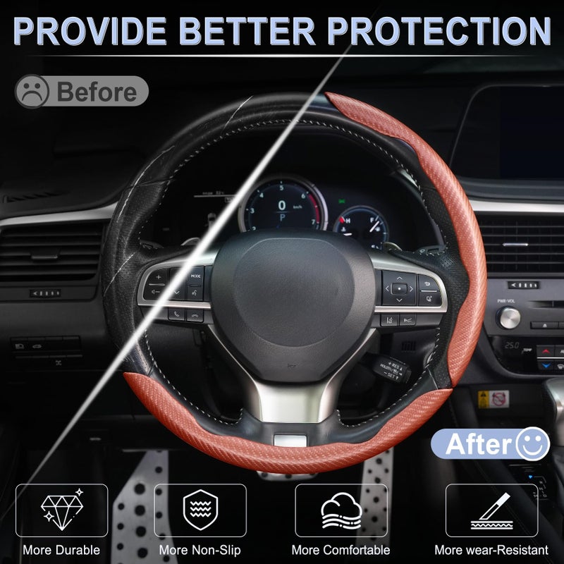 Amiss 3pcs Carbon Fiber Anti-Skid Steering Wheel Cover, Waterproof & Segmented Butterfly Design, Universal 99% Vehicle Wheel Cover Protector, Car Interior Accessories, Champagne - Image 4