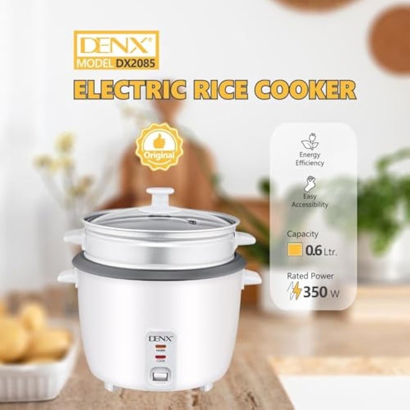 DENX DX2085 0.6L Electric Rice Cooker 350W – Compact Mini Multi-Function Cooker for Rice, Soup & Stew | Non-Stick Inner Pot, Fast Heating, Automatic Keep Warm, Easy Clean, 220–240V - Image 2