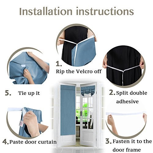 Flamingo P Tricia Door Panel Curtain Blackout Single French Door Curtain, Full Privacy Thermal Insulated Window Treatment Curtain Panel Drapes, 1 Panel, 26 x 68 Inches, Stone Blue - Image 3