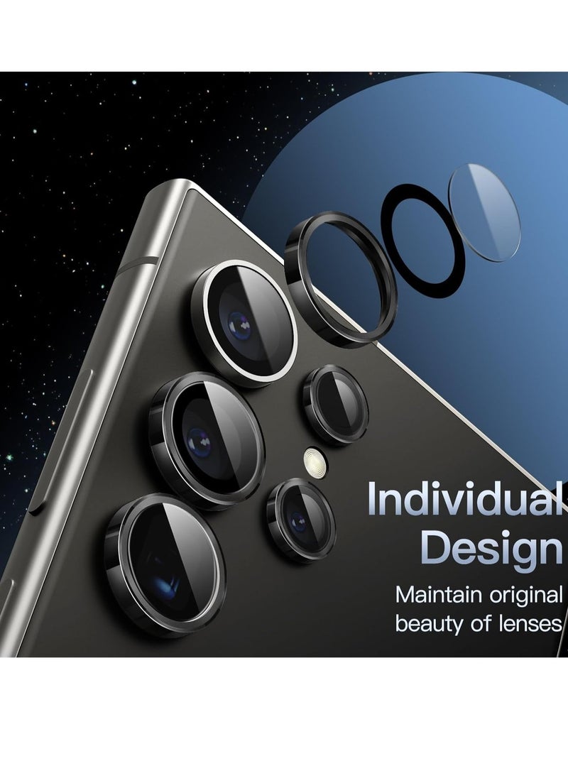 Raxoom Camera Lens Protector for Samsung Galaxy S24 Ultra, 9H Tempered Glass Metal Individual Ring Cover, Easy Installation Tray, HD Clear, 1 Set (Black) - Image 2