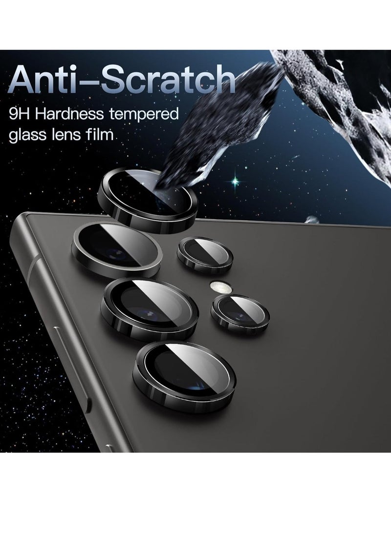 Raxoom Camera Lens Protector for Samsung Galaxy S24 Ultra, 9H Tempered Glass Metal Individual Ring Cover, Easy Installation Tray, HD Clear, 1 Set (Black) - Image 3