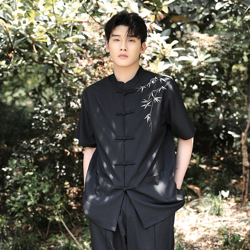 Embroidered Chinese Style Summer Thin Ice Silk Short-Sleeved Shirt Chinese Hanfu Loose Plus Size G103 2301-0110 - Image 1