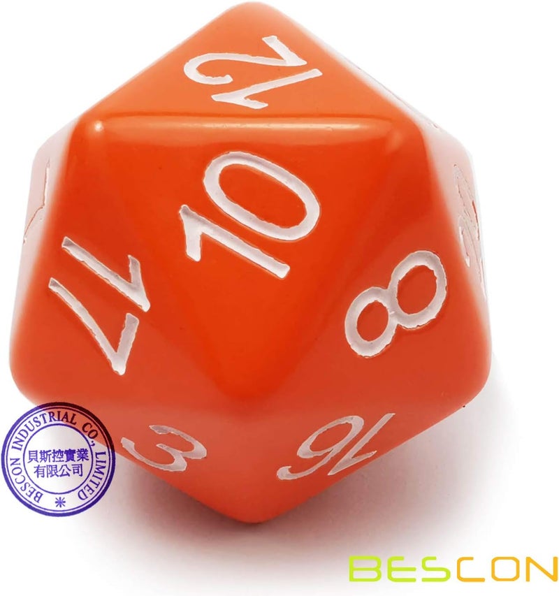 Bescon Jumbo D20 38MM, Big Size 20 Sides Dice Opaque Orange, Big 20 Faces Cube 1.5 inch - Image 2