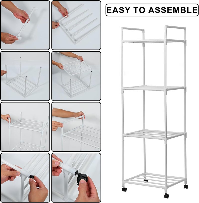 windforgecraft Kitchen Storage Shelf Standing Bakers Rack Adjustable Rolling Shelving Unit Kitchen Storage & Organisation Mobile Kitchen Rack Shelves Storage for Pantry Laundry Bathroom Kitchen (White 4 Layers) - Image 4