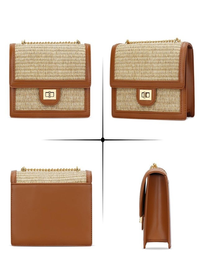 KKXIU Women Straw Crossbody Bag Summer Shoulder Bag Beach Handbag Vegan Leather Purse (Brown) - Image 5