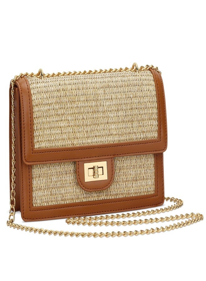 KKXIU Women Straw Crossbody Bag Summer Shoulder Bag Beach Handbag Vegan Leather Purse (Brown) - Image 1