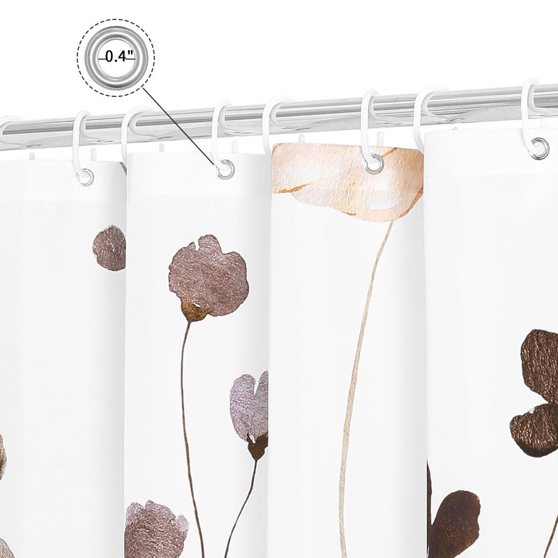 Gibelle Watercolor Floral Shower Curtain, Brown Beige Flower Shower Curtain for Bathroom, Modern Minimalist Waterproof Fabric Shower Curtain Set 72x72 Inch - Image 5