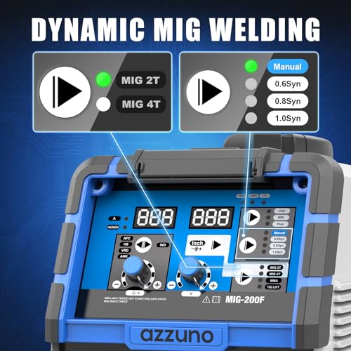 AZZUNO 200A MIG Welder,110V/220V Dual Voltage multiprocess welder,Gas Gasless MIG Welding Machine,4 in 1 Flux MIG/Solid Wire/Lift TIG/Stick ARC Welder (Grey) - Image 4