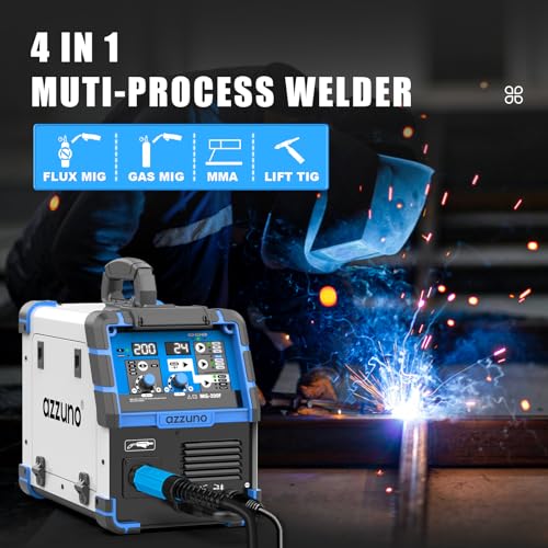 AZZUNO 200A MIG Welder,110V/220V Dual Voltage multiprocess welder,Gas Gasless MIG Welding Machine,4 in 1 Flux MIG/Solid Wire/Lift TIG/Stick ARC Welder (Grey) - Image 2
