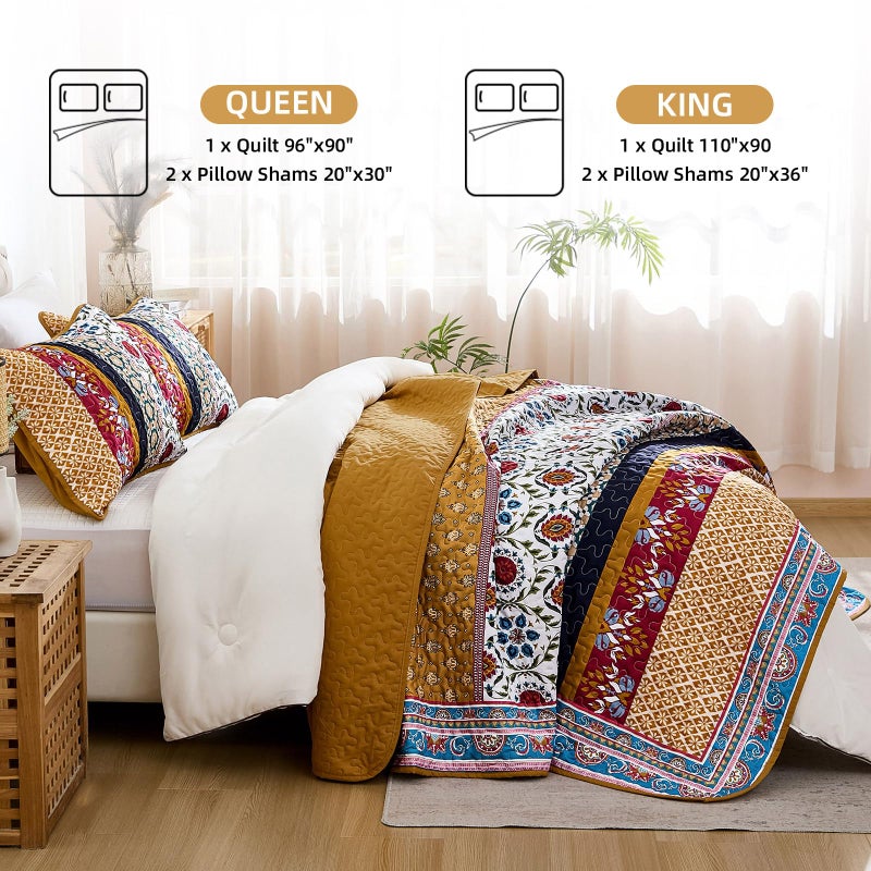 Yiran Boho Quilt Set King Size, Fall Tango Orange Patchwork Bedspreads Bedding Set, Lightweight Bohemia Farmhouse Coverlet Set 110x90 Inch - Image 5