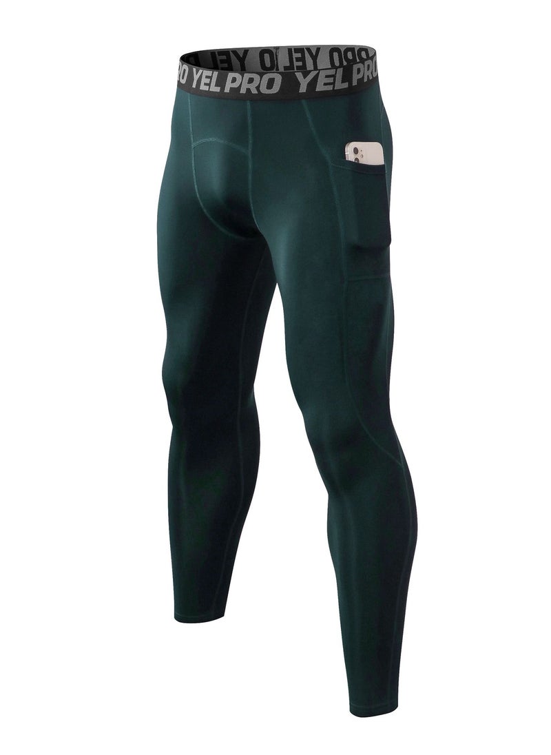 Loquat - Men Quick Dry Breathable Elastic Running Trousers Dark Green - Image 1