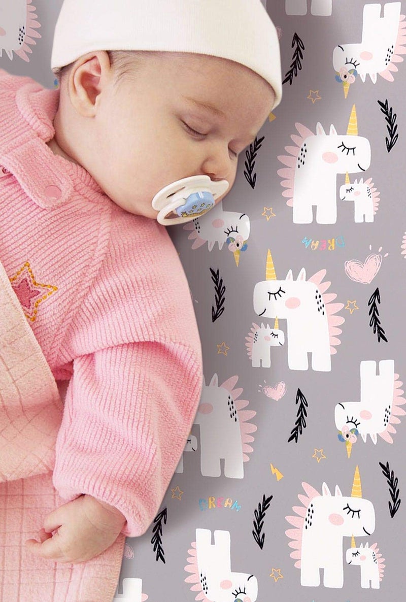 GRSSDER Stretchy Ultra Soft Jersey Knit Fitted Pack n Play Playard Sheets Set 2 Pack, Fits Portable/Mini Cribs Sheets, Playards Mattress Pads, Pink Simple Triangle/Dream Unicorn for Girls - Image 4