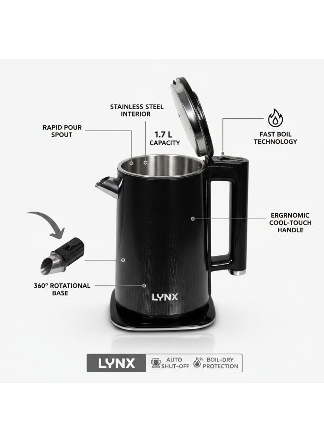 Lynx KT-2113 Electric Kettle 1.8L Stainless Steel 1500W Fast Boiling Cordless Kettle with Auto Shut Off Boil Dry Protection Concealed Heating Element Easy Clean Water Level Indicator - Image 2