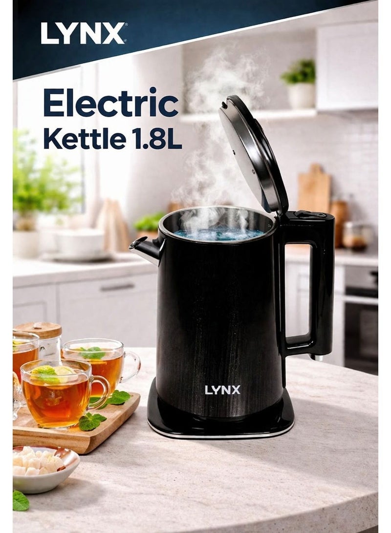 Lynx KT-2113 Electric Kettle 1.8L Stainless Steel 1500W Fast Boiling Cordless Kettle with Auto Shut Off Boil Dry Protection Concealed Heating Element Easy Clean Water Level Indicator - Image 3