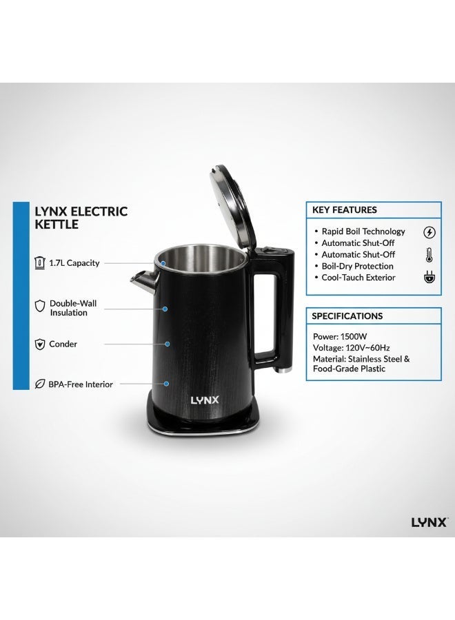 Lynx KT-2113 Electric Kettle 1.8L Stainless Steel 1500W Fast Boiling Cordless Kettle with Auto Shut Off Boil Dry Protection Concealed Heating Element Easy Clean Water Level Indicator - Image 4