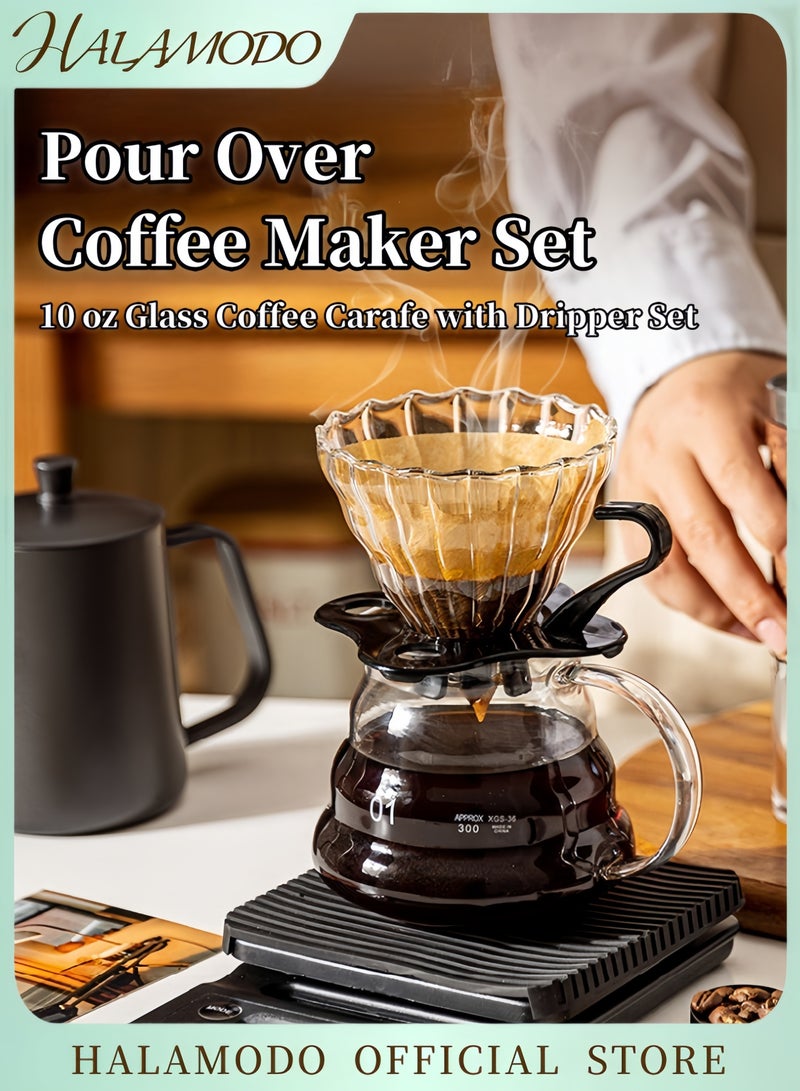 HALAMODO Manual Pour Over Coffee Maker 400ml Premium Heat Resistant Glass Drip Coffee Brewer with V Shaped Filter Design Non Slip Base Easy Clean Ideal for Home Office Perfect Gift for Coffee Lovers - Image 1