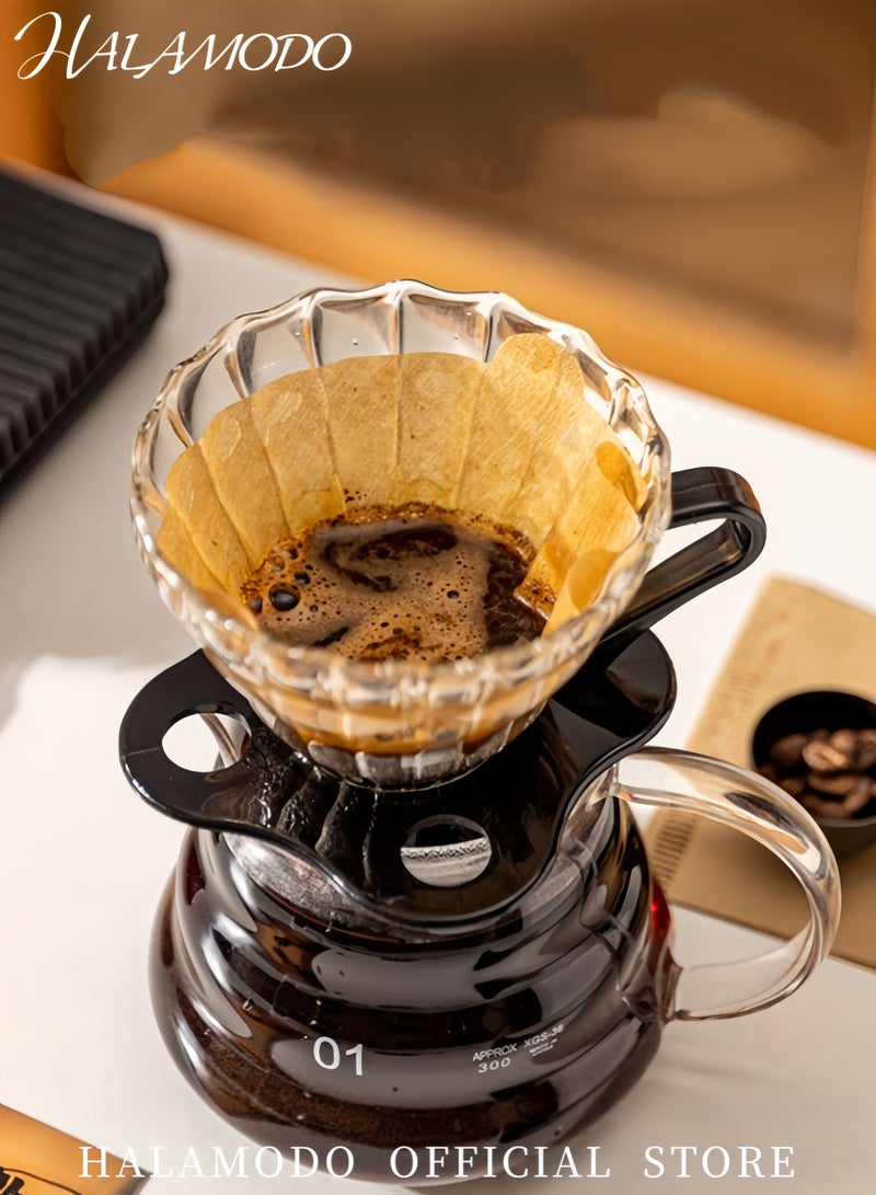 HALAMODO Manual Pour Over Coffee Maker 400ml Premium Heat Resistant Glass Drip Coffee Brewer with V Shaped Filter Design Non Slip Base Easy Clean Ideal for Home Office Perfect Gift for Coffee Lovers - Image 2
