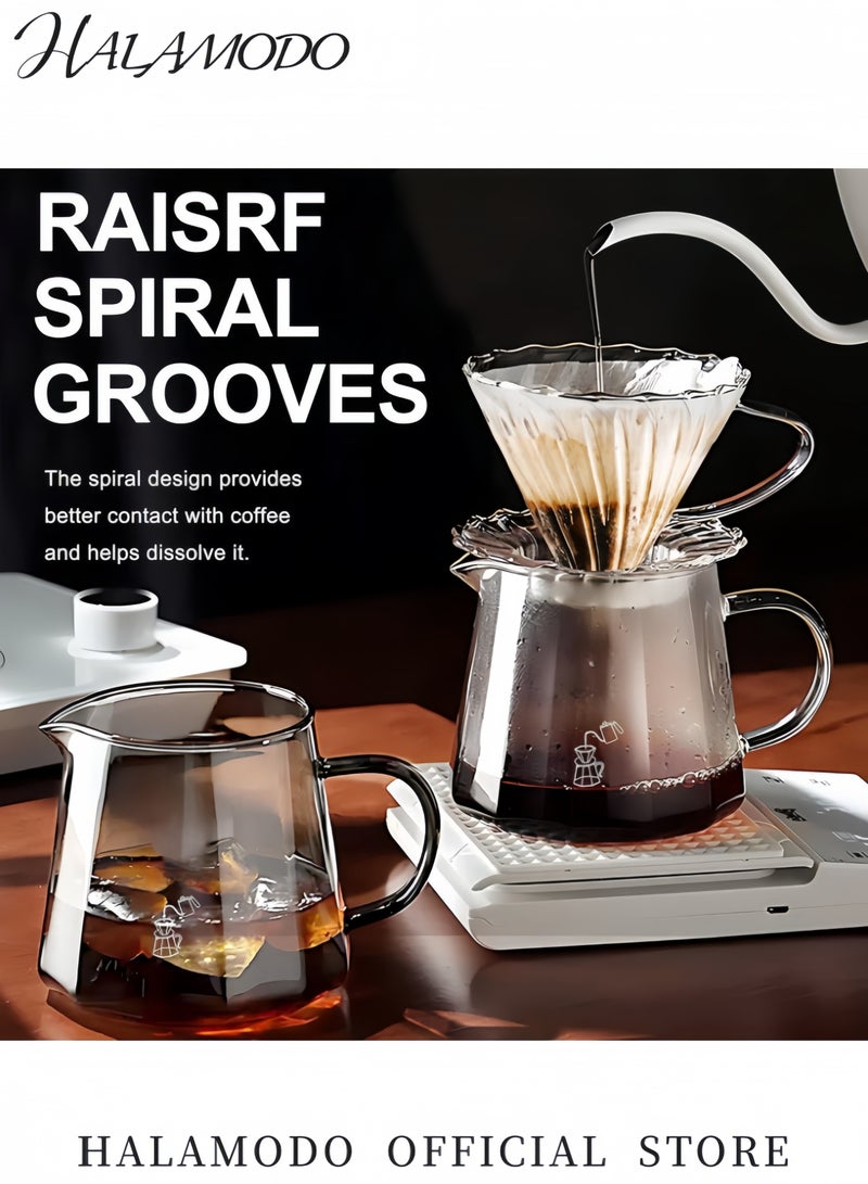 HALAMODO Manual Pour Over Coffee Maker 400ml Premium Heat Resistant Glass Drip Coffee Brewer with V Shaped Filter Design Non Slip Base Easy Clean Ideal for Home Office Perfect Gift for Coffee Lovers - Image 4