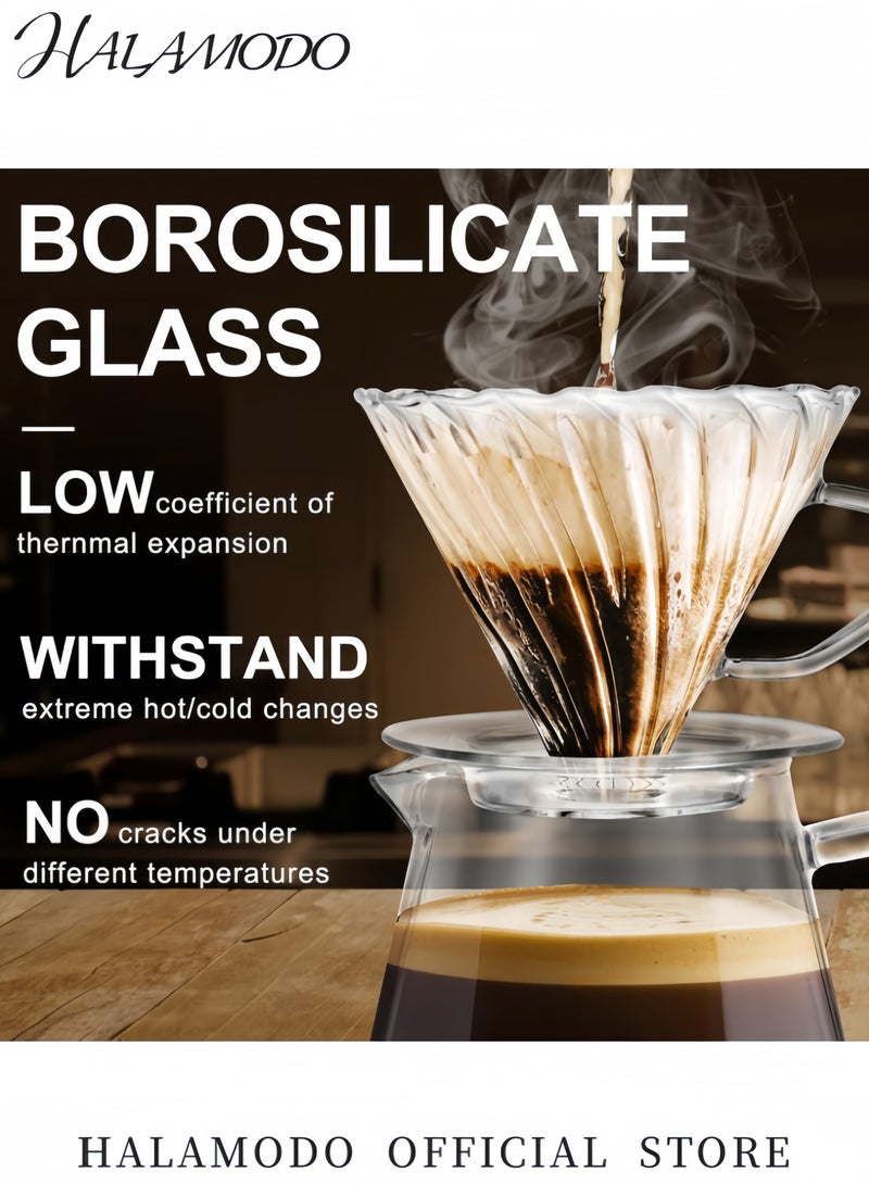 HALAMODO Manual Pour Over Coffee Maker 400ml Premium Heat Resistant Glass Drip Coffee Brewer with V Shaped Filter Design Non Slip Base Easy Clean Ideal for Home Office Perfect Gift for Coffee Lovers - Image 3