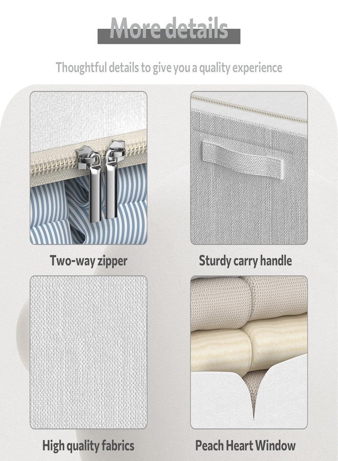 FHSQX 3 Pack Clothes Storage Bins Foldable Metal Frame Storage Box Stackable Linen Fabric Container Organizer Set with Carrying Handles and Clear Window (Cream White, 19.7x15.7x12.6inch(66L)) - Image 3