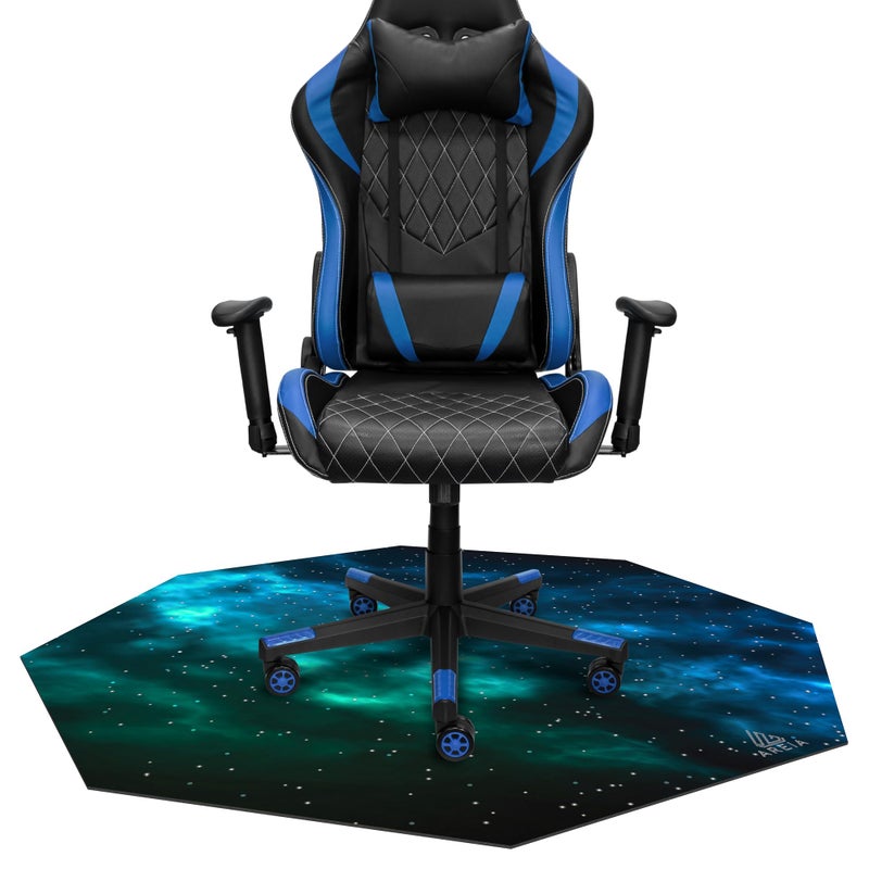 Areia AREIA Gaming Chair mat  47 x 47 AntiSlip Noise Canceling Octagon Gaming Floor Mat  Computer Chair mat  Office Chair Mat for Home Gaming Room Floor Protector Blue Green Stars 