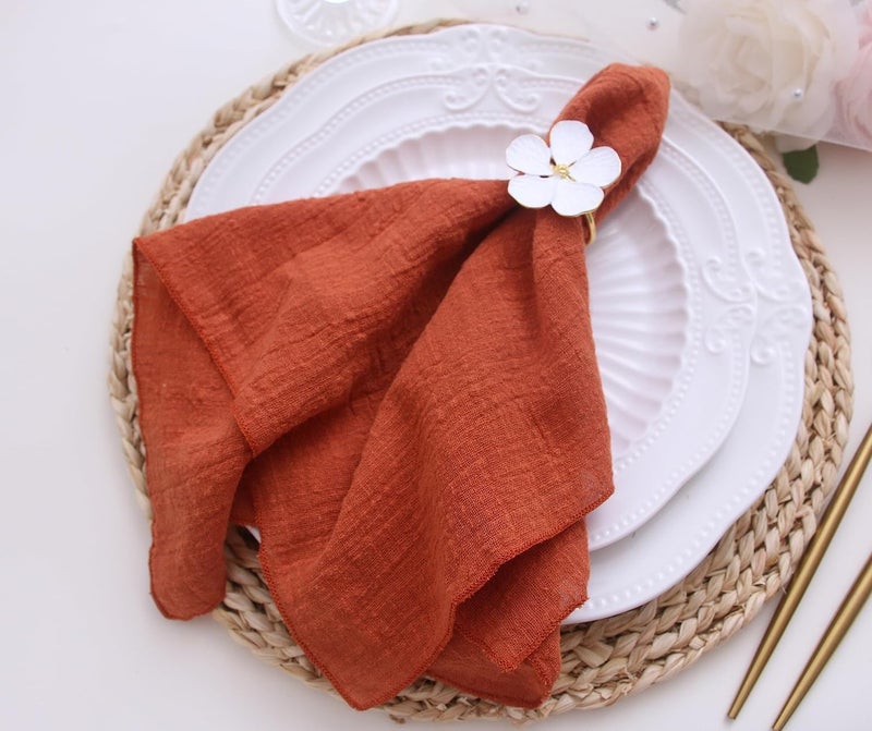JINVASE Dinner Cloth Napkins 10 PackGauze Napkins 100 Natural Soft CottonWashable Fall Napkins for Wedding DecorativeThanksgivingFamily Everyday Use40  40cm 16  16 inchesTerracotta - Image 5