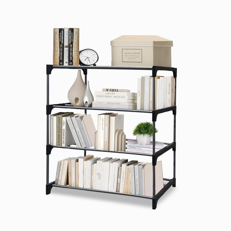 PHILOSHOP 4 Tier Metal Book Shelf Tall Narrow Storage Rack for Kids and Adults Modern Bookshelf Unit for Nursery, School, Home, and Office, Floor Mount Open - Image 3