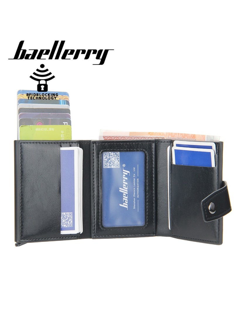 baellerry Men'S Wallet, Anti-Magnetic Theft, Short Buckle Automatic Card, Premium Card Holder Brown  - Image 3