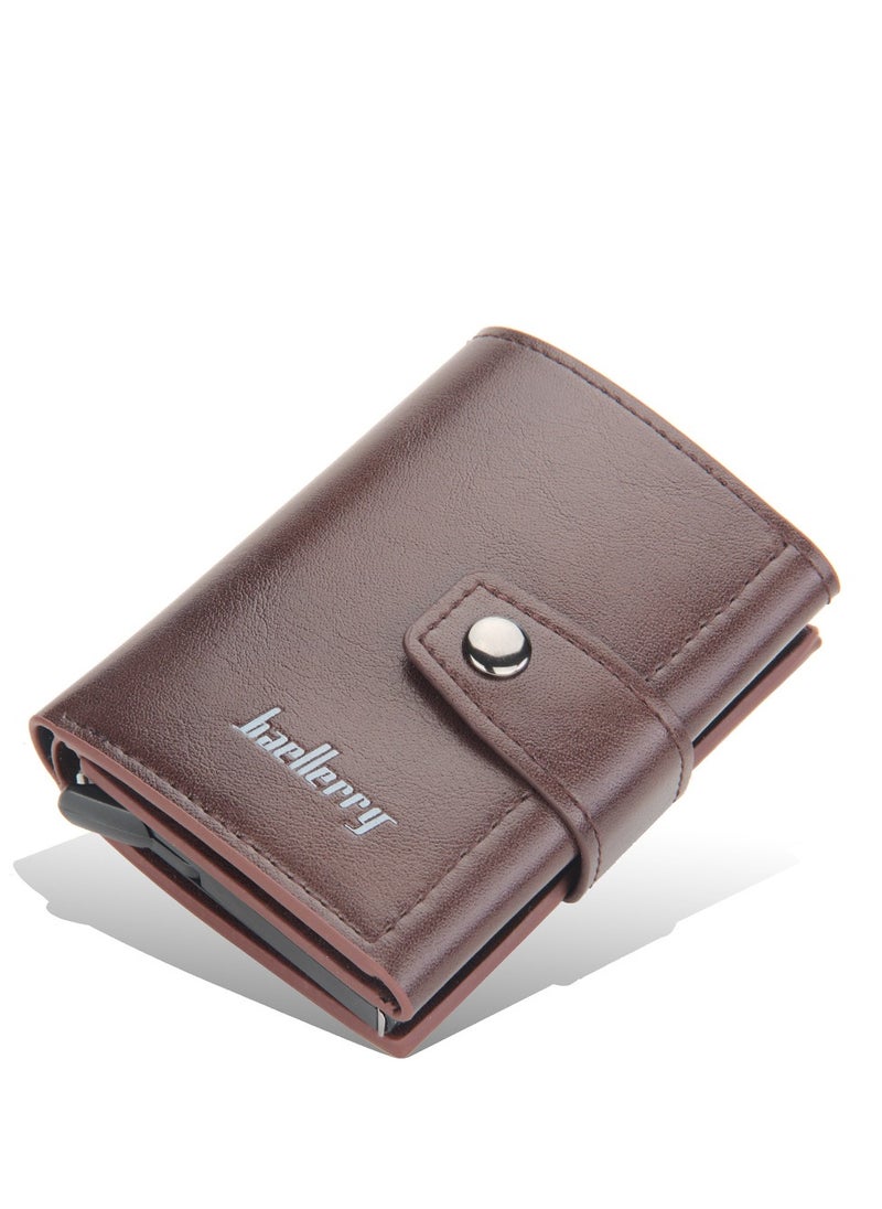 baellerry Men'S Wallet, Anti-Magnetic Theft, Short Buckle Automatic Card, Premium Card Holder Brown  - Image 1