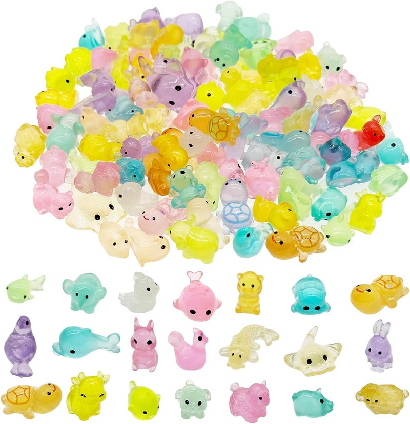 Cayway Mini Resin Animals 100 PCS Miniature Animals Glow in The Dark for Miniature Fairy Garden Decoration Accessories Micro Landscape - Image 1