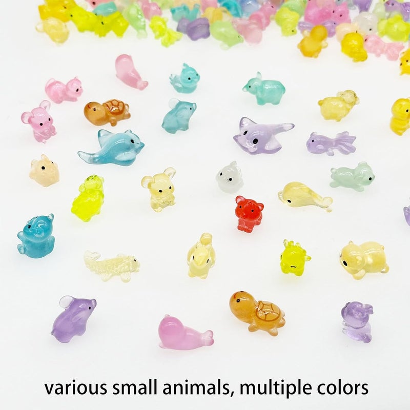 Cayway Mini Resin Animals 100 PCS Miniature Animals Glow in The Dark for Miniature Fairy Garden Decoration Accessories Micro Landscape - Image 3