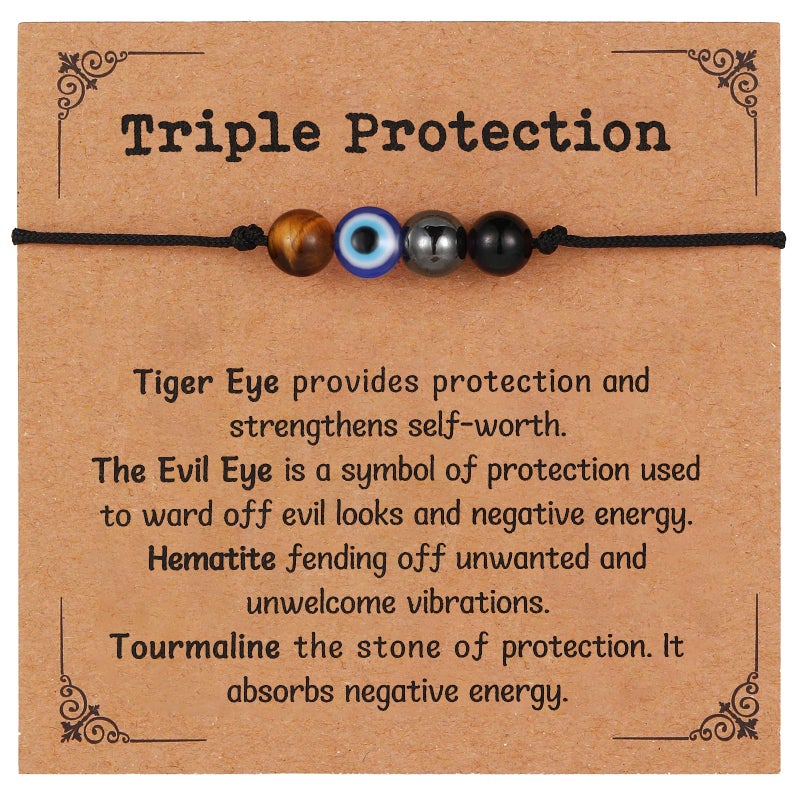 Korotho Evil Eye Bracelets for Women Men, Evil Eye Beads Chakra Bracelets Necklace Triple Protection Bracelet Good Luck Energy Stone Healing Crystal Black Hematite Gemstone Ankle Jewelry Gifts - Image 1