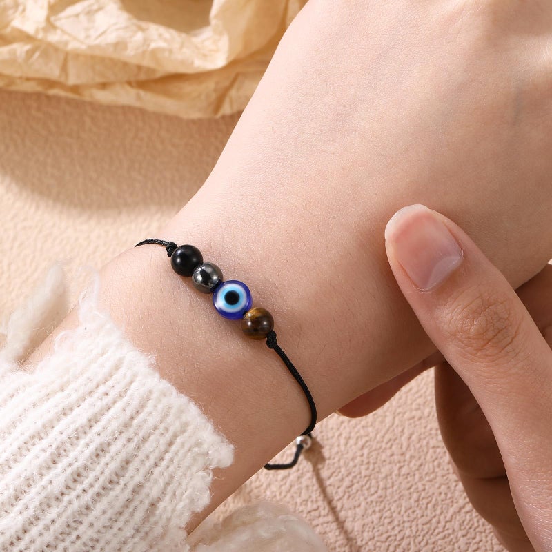 Korotho Evil Eye Bracelets for Women Men, Evil Eye Beads Chakra Bracelets Necklace Triple Protection Bracelet Good Luck Energy Stone Healing Crystal Black Hematite Gemstone Ankle Jewelry Gifts - Image 3