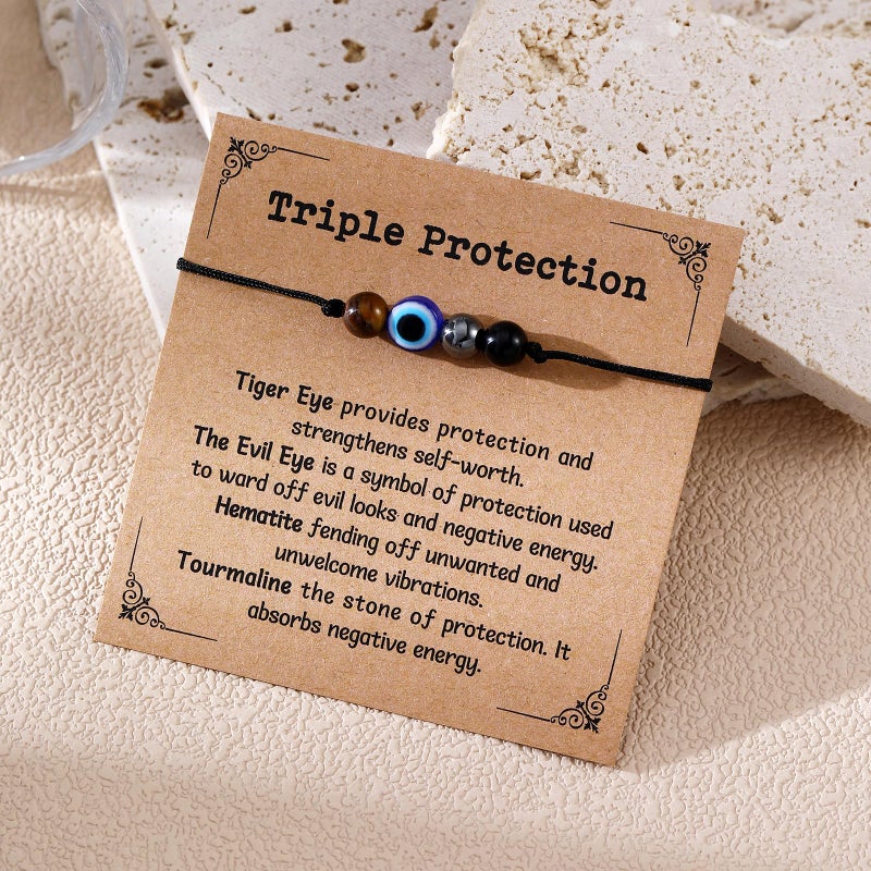Korotho Evil Eye Bracelets for Women Men, Evil Eye Beads Chakra Bracelets Necklace Triple Protection Bracelet Good Luck Energy Stone Healing Crystal Black Hematite Gemstone Ankle Jewelry Gifts - Image 2