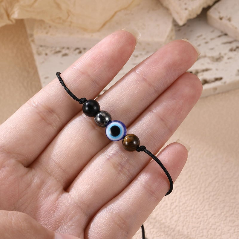 Korotho Evil Eye Bracelets for Women Men, Evil Eye Beads Chakra Bracelets Necklace Triple Protection Bracelet Good Luck Energy Stone Healing Crystal Black Hematite Gemstone Ankle Jewelry Gifts - Image 4