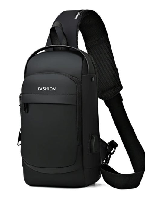 Waterproof Portable Crossbody Belt Backpack for Argentina with One USB Charge Port - Black