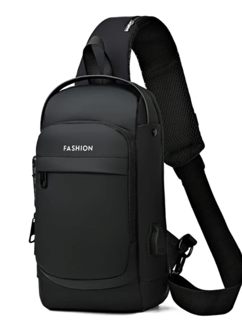 Generic Waterproof Portable Crossbody Belt Backpack for Argentina with One USB Charge Port - Black  - Image 1