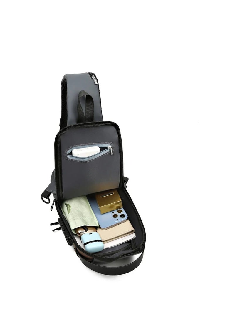 Generic Waterproof Portable Crossbody Belt Backpack for Argentina with One USB Charge Port - Black  - Image 2