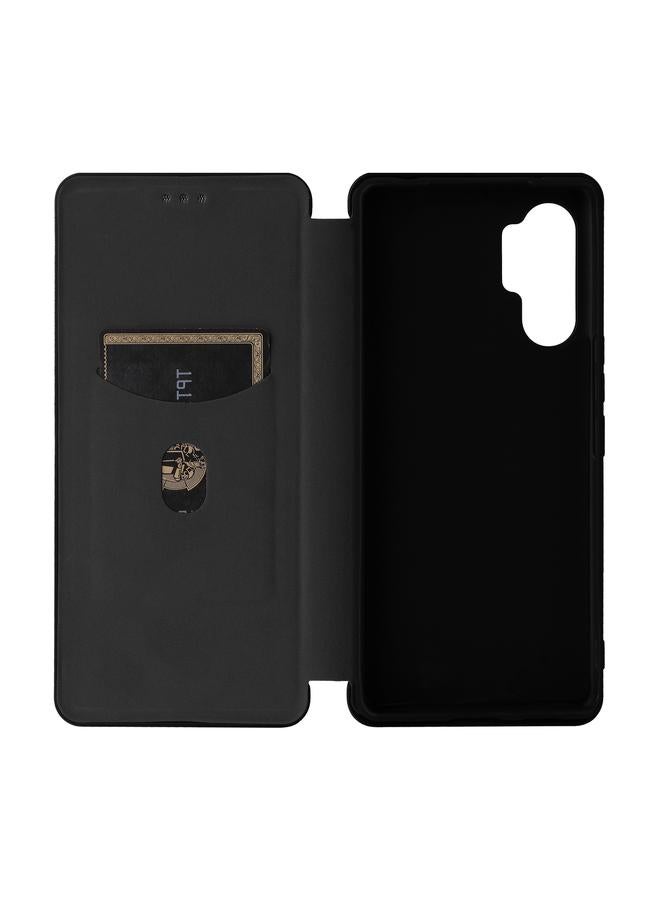 اس-توب جراب لهاتف HTC U24 Pro مصنوع من الجلد المرن ومصنوع من ألياف الكربون - Image 4