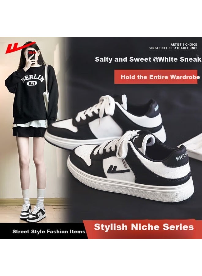 Huili Women's Shoes, Fashionable Color-block Trendy Sneakers, Versatile And Comfortable Height-increasing Casual Shoes For Female Students, Black And White, Size 36