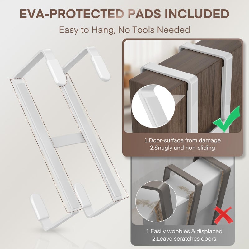FYY 2 Packs Over The Door Hooks, Dual-Sided Door Hanger Hook, Heavy Duty No Drill Wall Hooks for Hanging Coats, Towels, Bags, Kitchen Closet Fits Most Doors Up to 1-7/8" Thickness (White) - Image 3