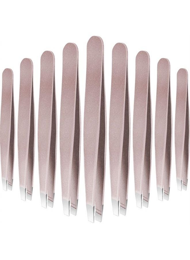 Mudder 12 Pieces Eyebrow Tweezers Stainless Steel Slant Tip Tweezers Facial Hair Eyebrow Precision Tweezers for Men and Women (Rose Gold) 