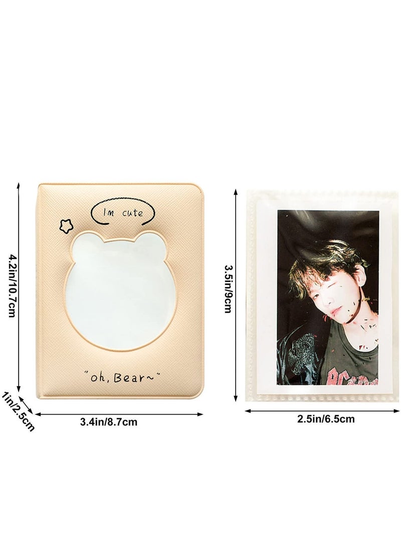 Excefore 3 inch Mini Photo Album Kpop Photocard Binder, Card Id Holder Book with 36 Pockets( Beige Hollow Bear)  - Image 3