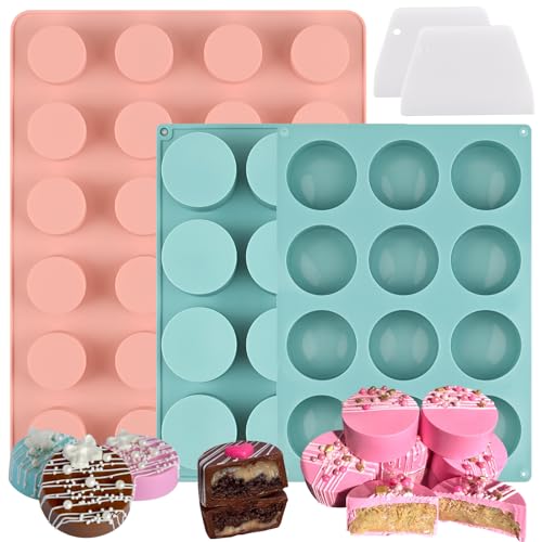 Actvty Cake Puck Mold Set Chocolate Covered Cake Silicone Molds 24Cavity Round Cake Pop Molds with 2 Spatulas for DIY Cake Cores Cakepucks Chocolate Desserts