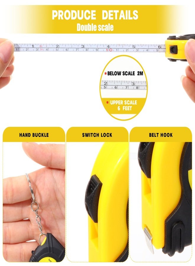 Kigeli 50 Pcs 6ft/2 Meter Mini Measuring Tape Keychains Small Measure Keychain Bulk Set Functional Mini Retractable Measuring Tape Keychains with Slide Lock for Engineer Crafter(Classic,Yellow) - Image 3