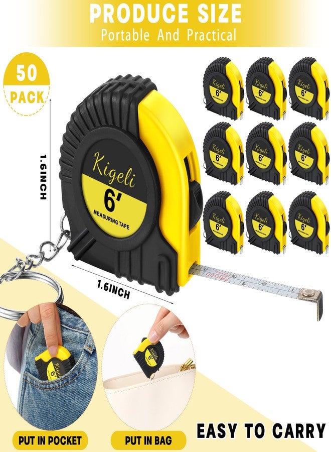 Kigeli 50 Pcs 6ft/2 Meter Mini Measuring Tape Keychains Small Measure Keychain Bulk Set Functional Mini Retractable Measuring Tape Keychains with Slide Lock for Engineer Crafter(Classic,Yellow) - Image 2
