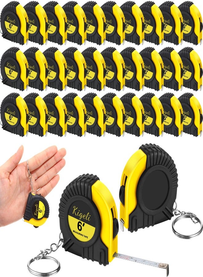 Kigeli 50 Pcs 6ft/2 Meter Mini Measuring Tape Keychains Small Measure Keychain Bulk Set Functional Mini Retractable Measuring Tape Keychains with Slide Lock for Engineer Crafter(Classic,Yellow) - Image 1