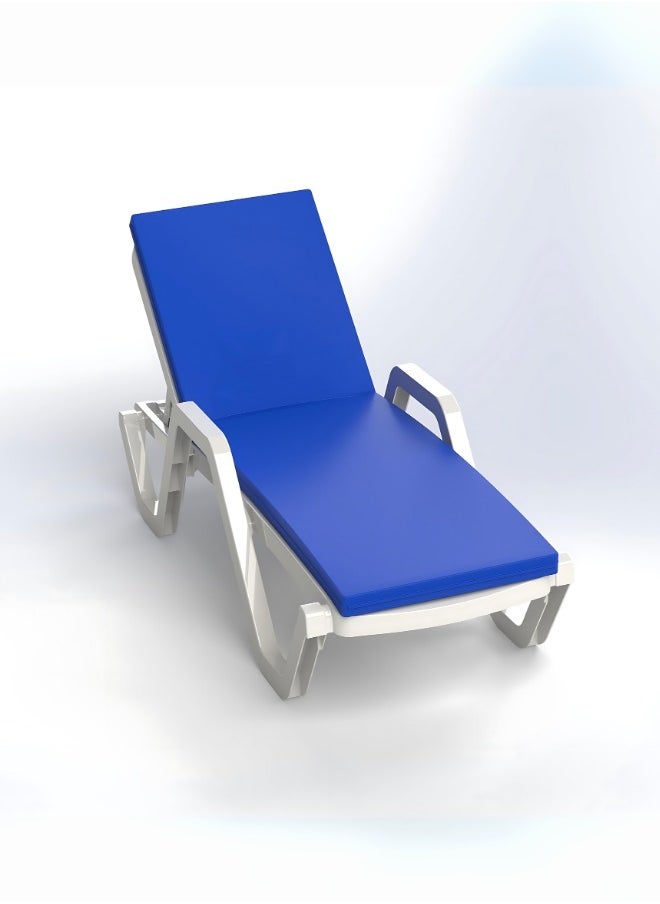 Marcolo Sun Lounger with Wheels | Heavy-Duty Plastic | All-Weather, UV-Resistant, Ergonomic Reclining Chair for Outdoor Use at Beaches, Pools, and Resorts, White (With-Arms With Blue Cushion)  - Image 3